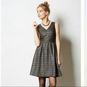 Anthropologie Black V Neck Tweed Mini Dress